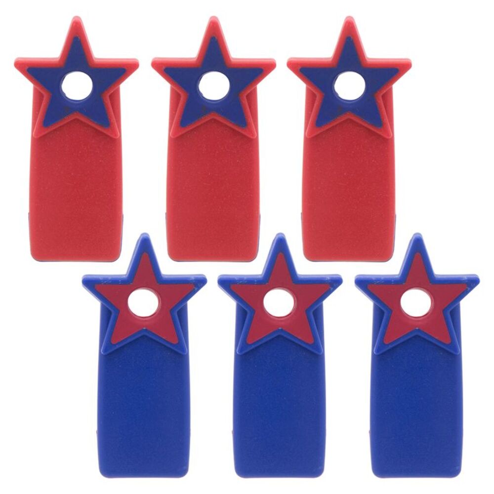 Star Shaped Red and Blue Multipurpose Clips with Magnetic Backs, 6 Pack